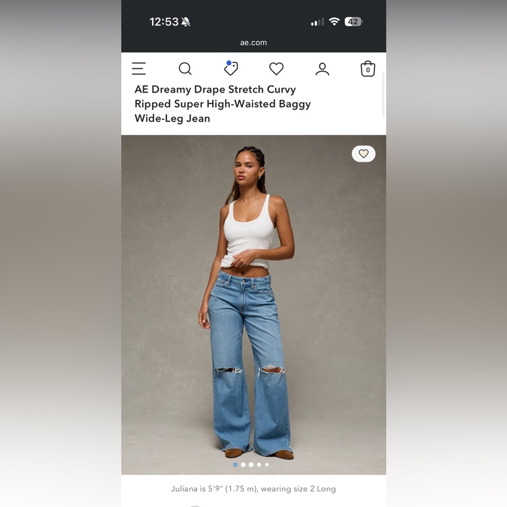 AE Dreamy Drape Stretch Curvy Ripped Super High-Waisted Baggy Wide-Leg Jean